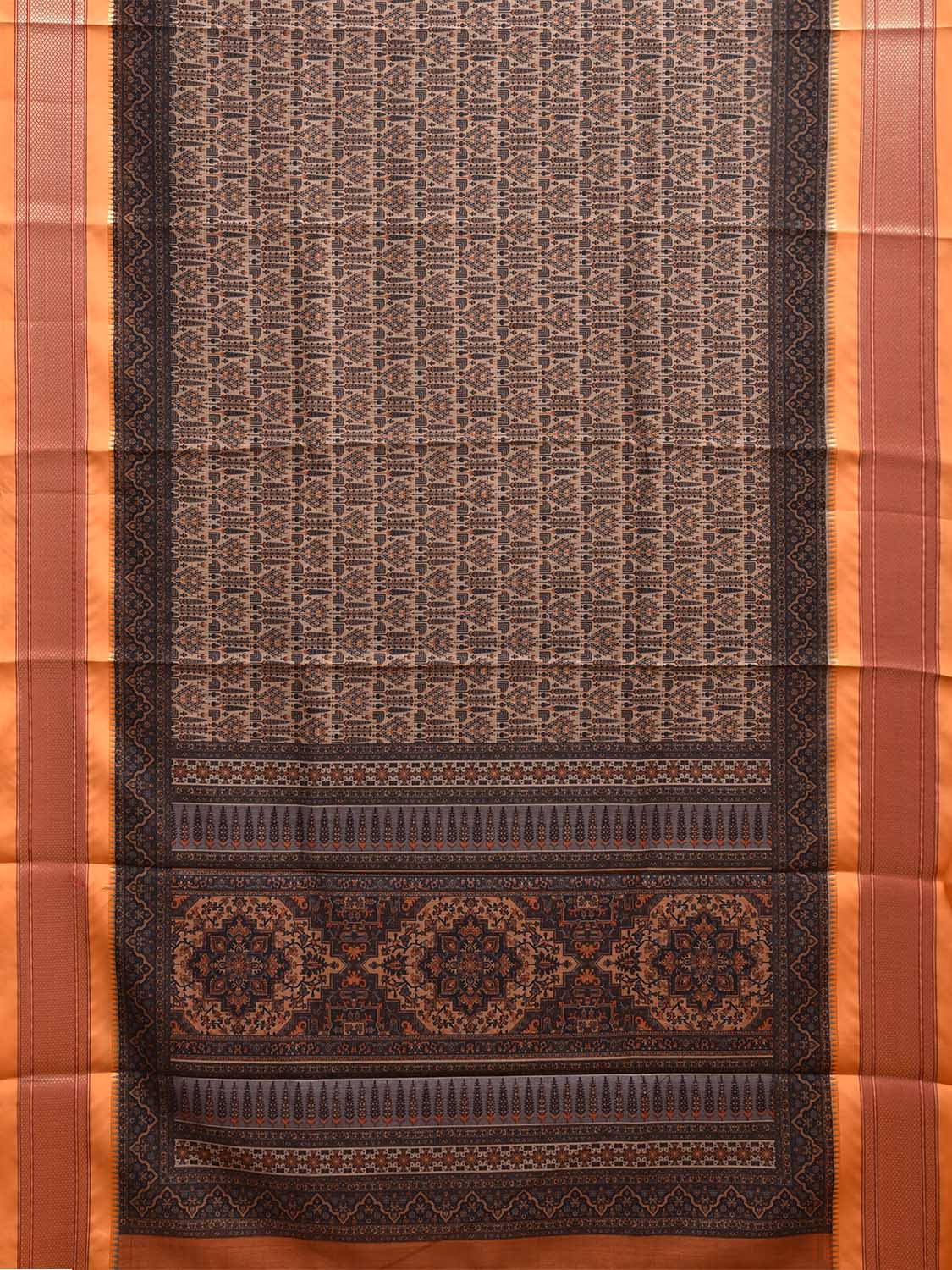 Orange Bamboo Cotton Saree with Digital Print Design bc0760