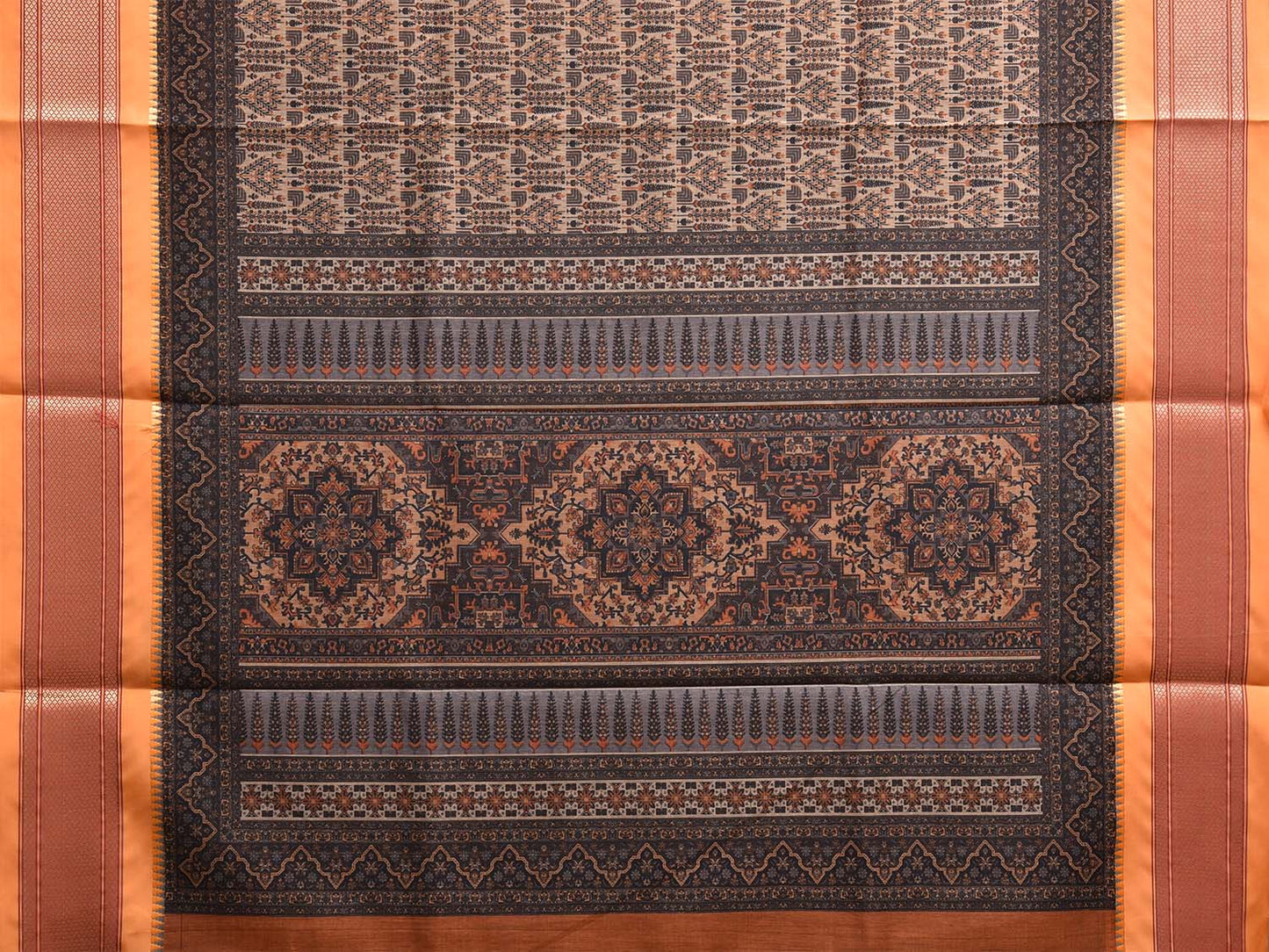 Orange Bamboo Cotton Saree with Digital Print Design bc0760