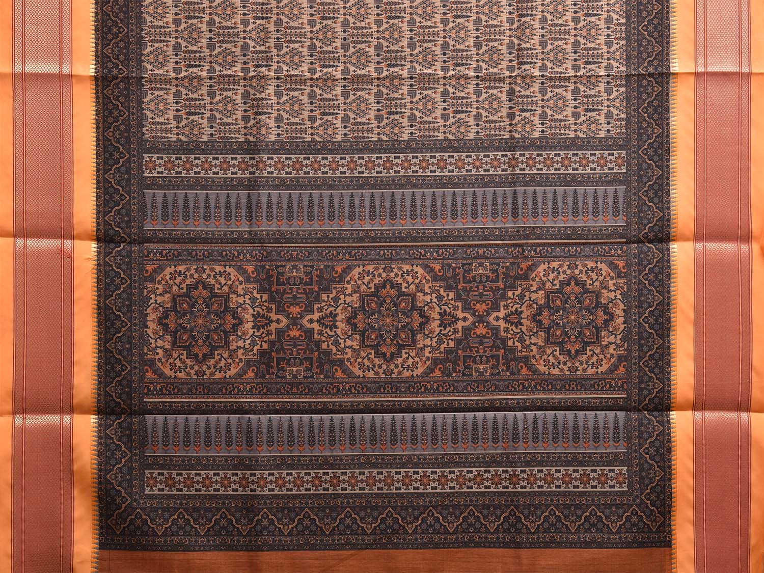 Orange Bamboo Cotton Saree with Digital Print Design bc0760