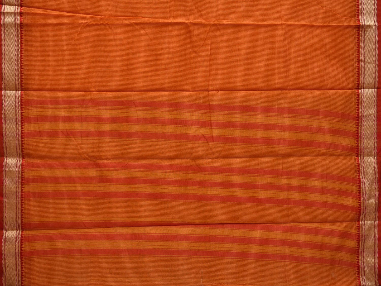 Orange Bamboo Cotton Saree with Small Checks Design No Blouse o0357