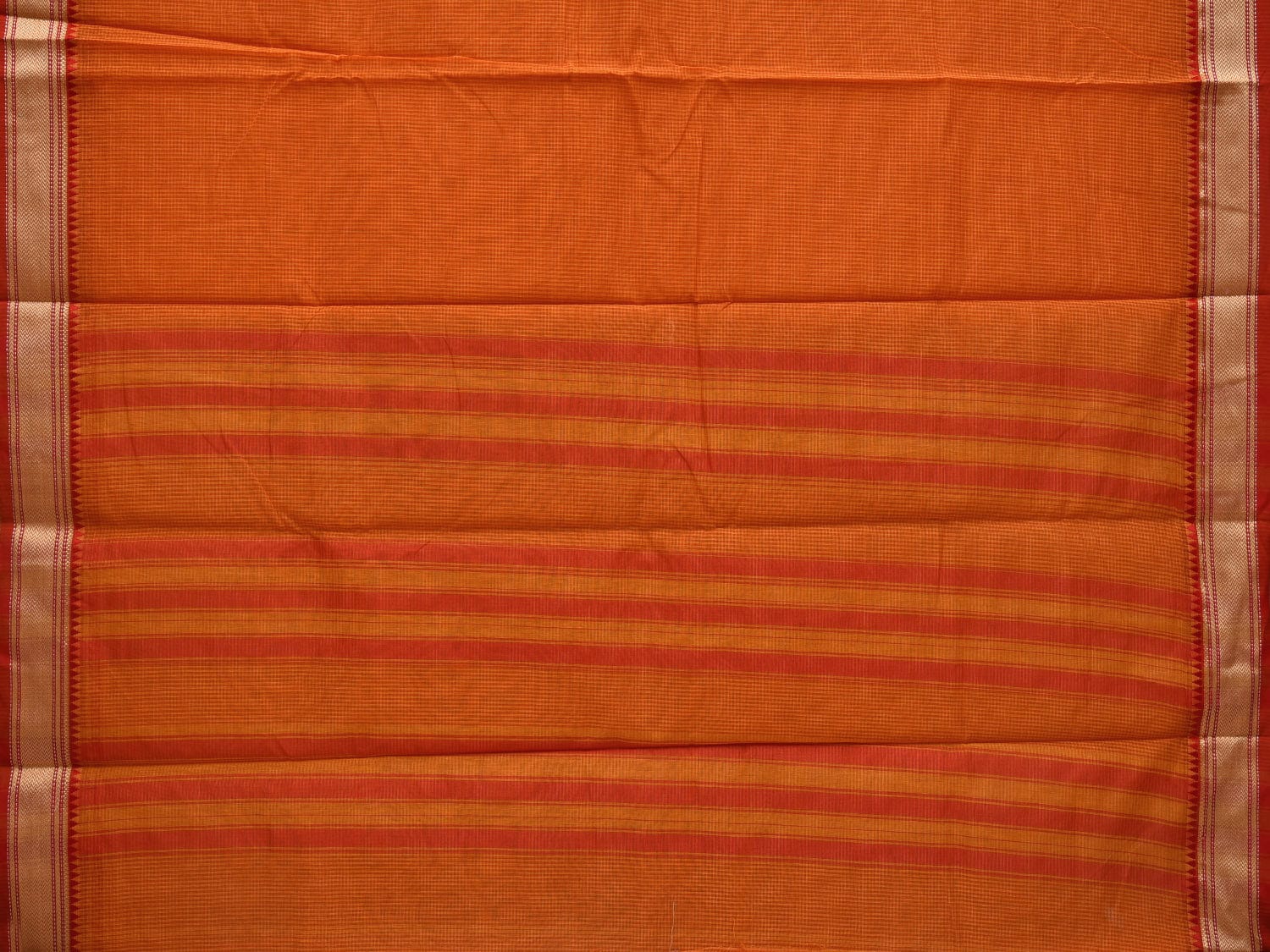 Orange Bamboo Cotton Saree with Small Checks Design No Blouse o0357