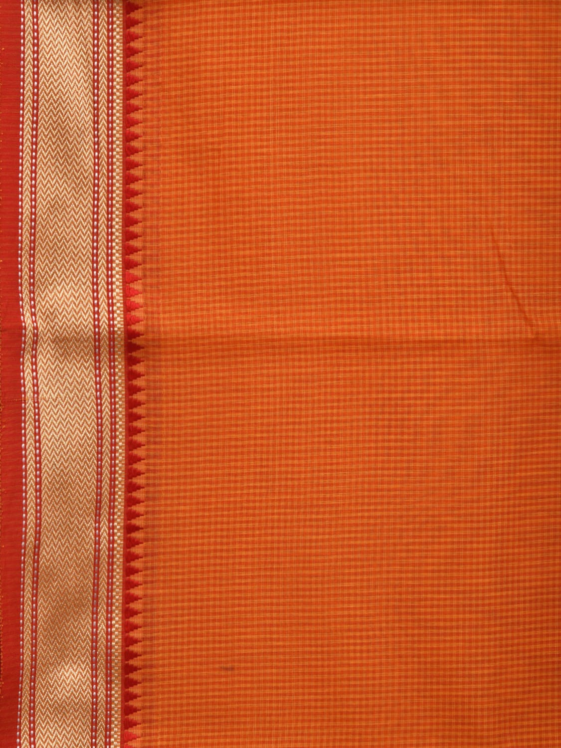 Orange Bamboo Cotton Saree with Small Checks Design No Blouse o0357