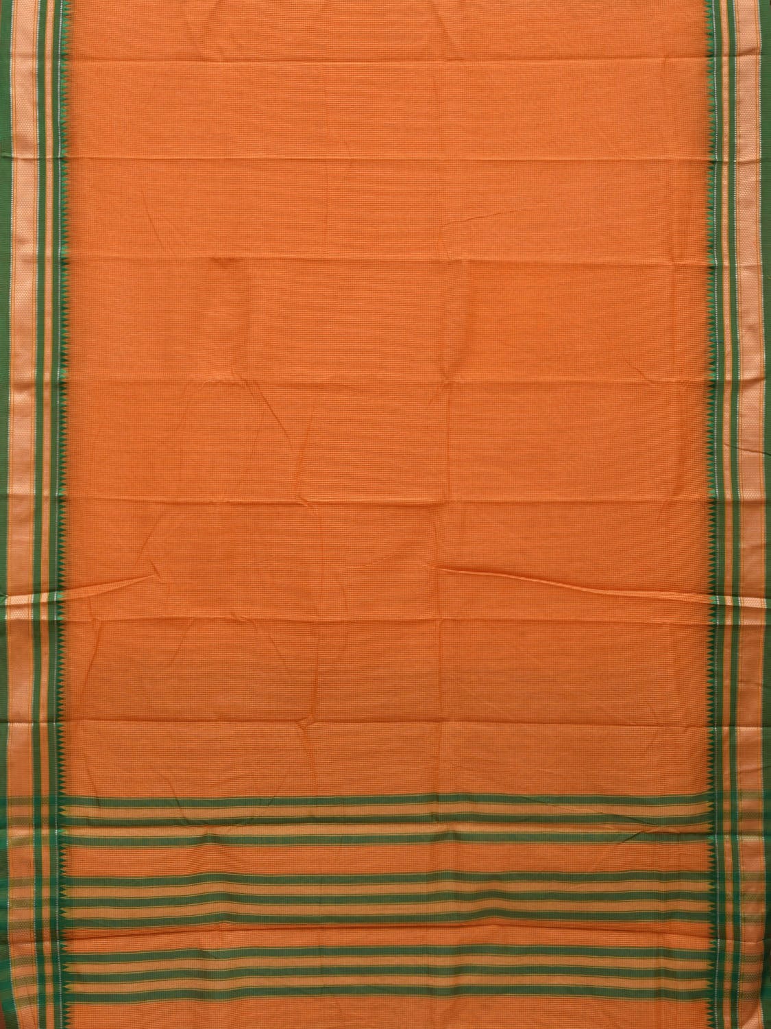 Orange Bamboo Cotton Saree with Small Checks Design No Blouse o0359