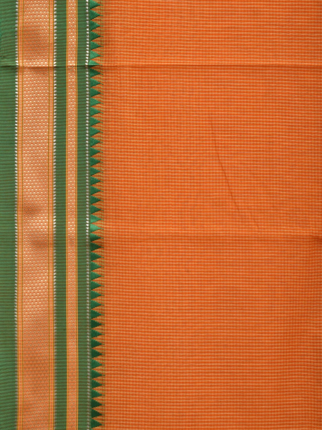 Orange Bamboo Cotton Saree with Small Checks Design No Blouse o0359