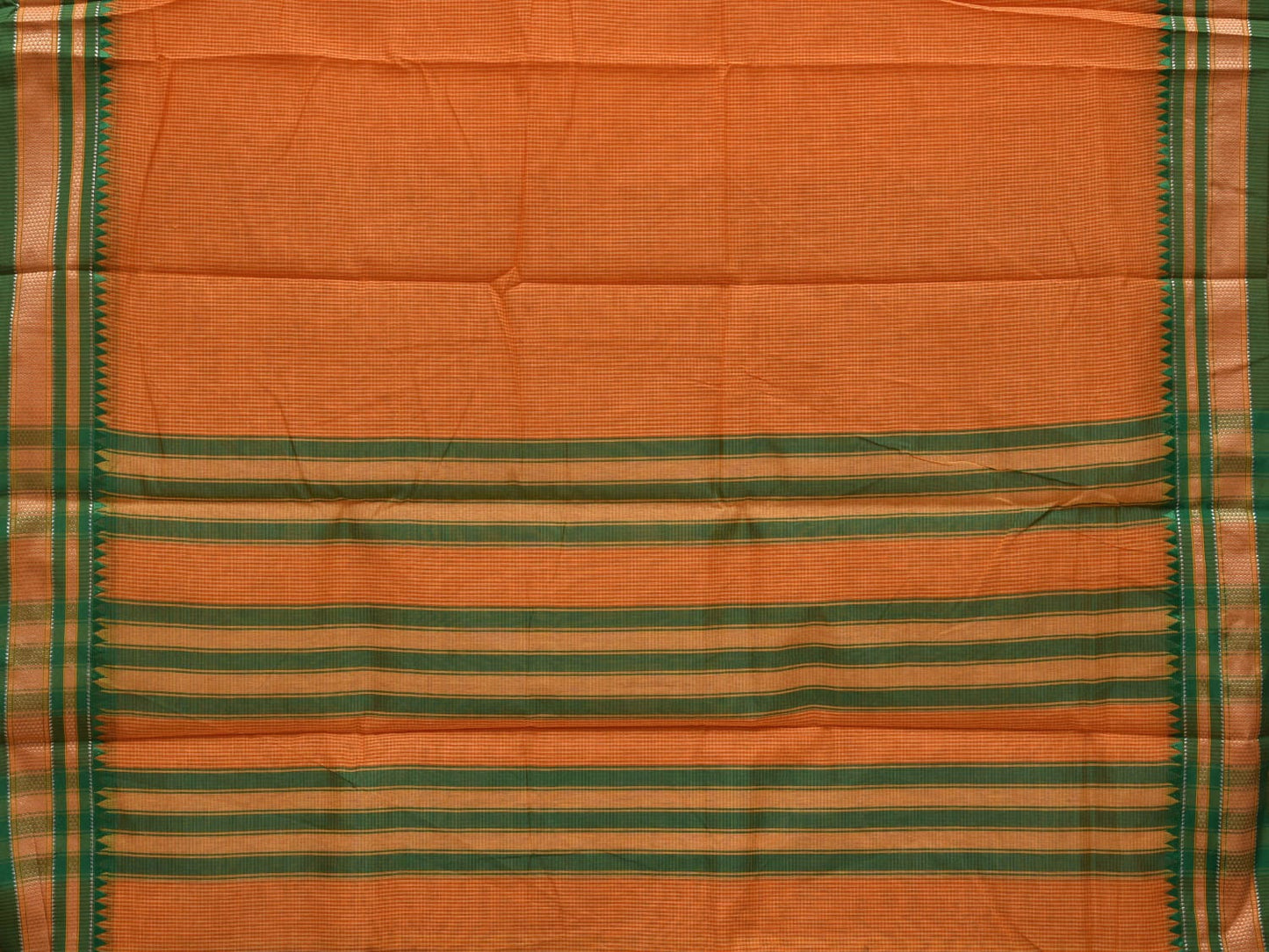 Orange Bamboo Cotton Saree with Small Checks Design No Blouse o0359