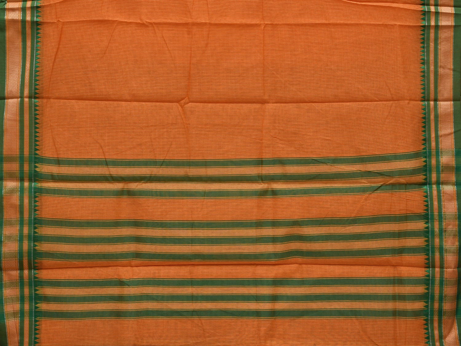 Orange Bamboo Cotton Saree with Small Checks Design No Blouse o0359
