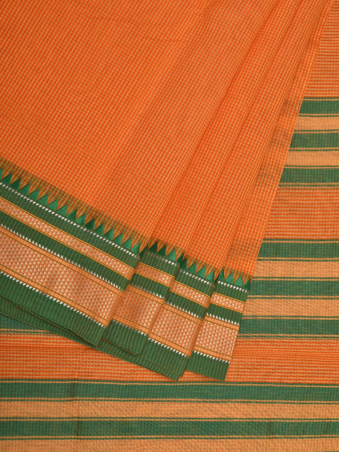 Orange Bamboo Cotton Saree with Small Checks Design No Blouse o0359