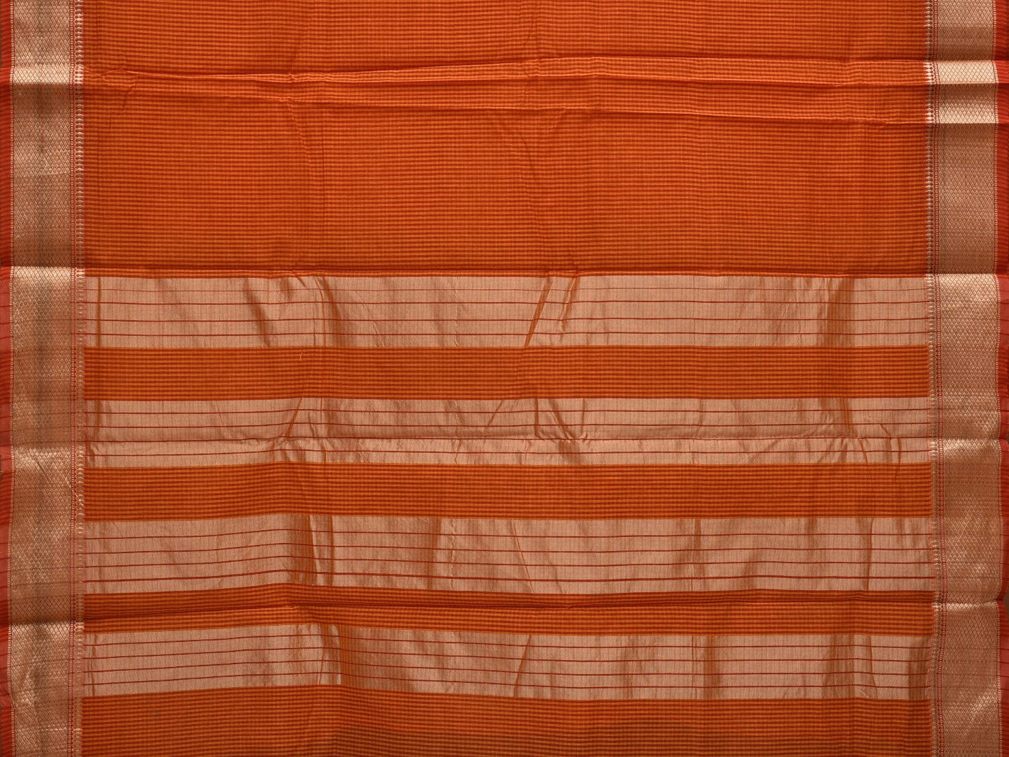 Orange Bamboo Cotton Saree with Small Checks Design No Blouse o0361