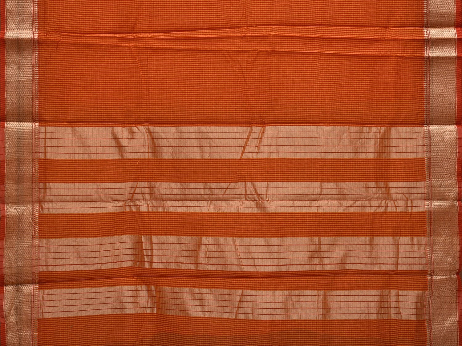 Orange Bamboo Cotton Saree with Small Checks Design No Blouse o0361