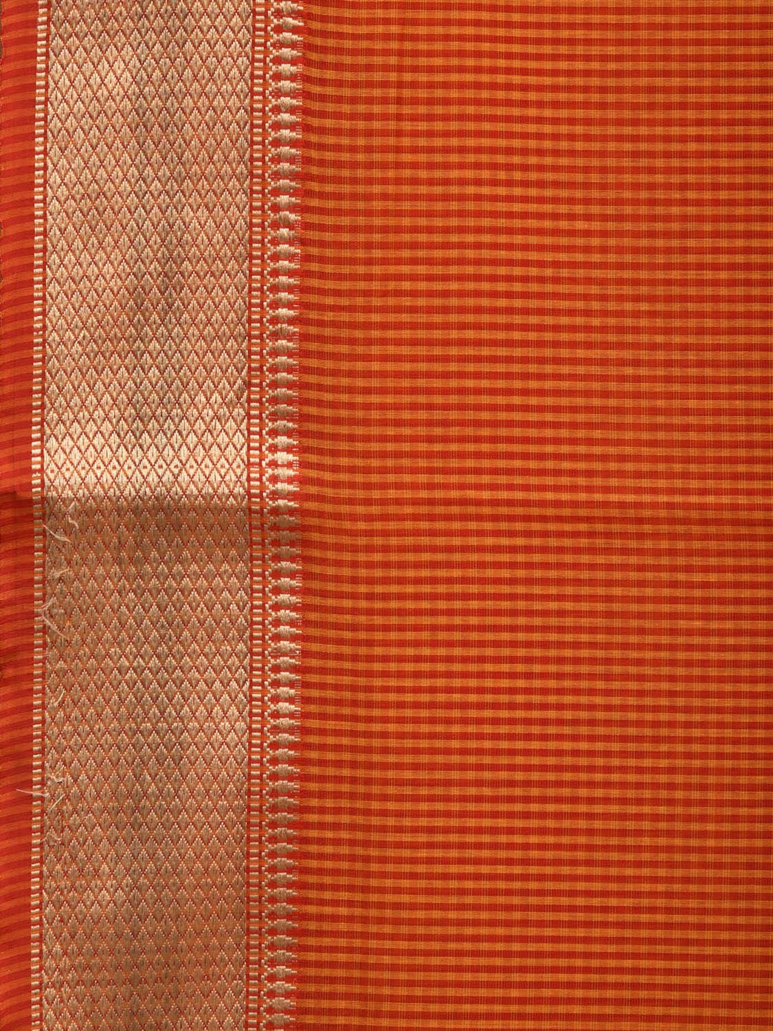 Orange Bamboo Cotton Saree with Small Checks Design No Blouse o0361