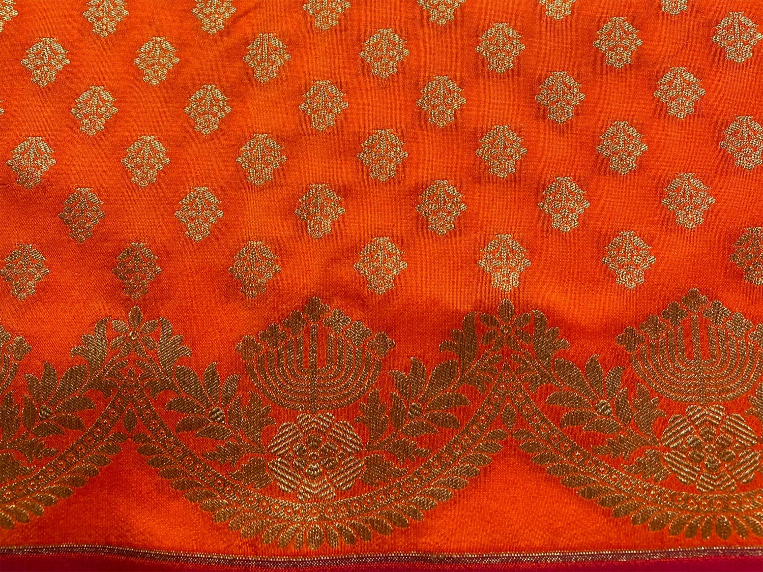 Orange Banaras Katan Silk Saree with Body Butti and Border Design b0356ds