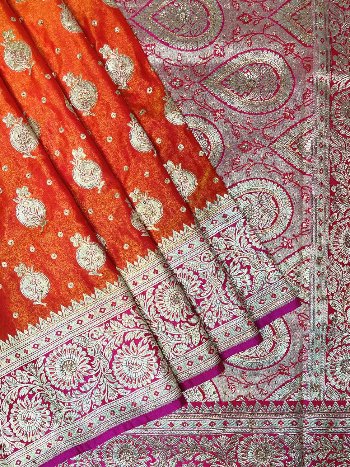 Orange Banaras Katan Silk Saree with Body Butti and Border Design b0362s