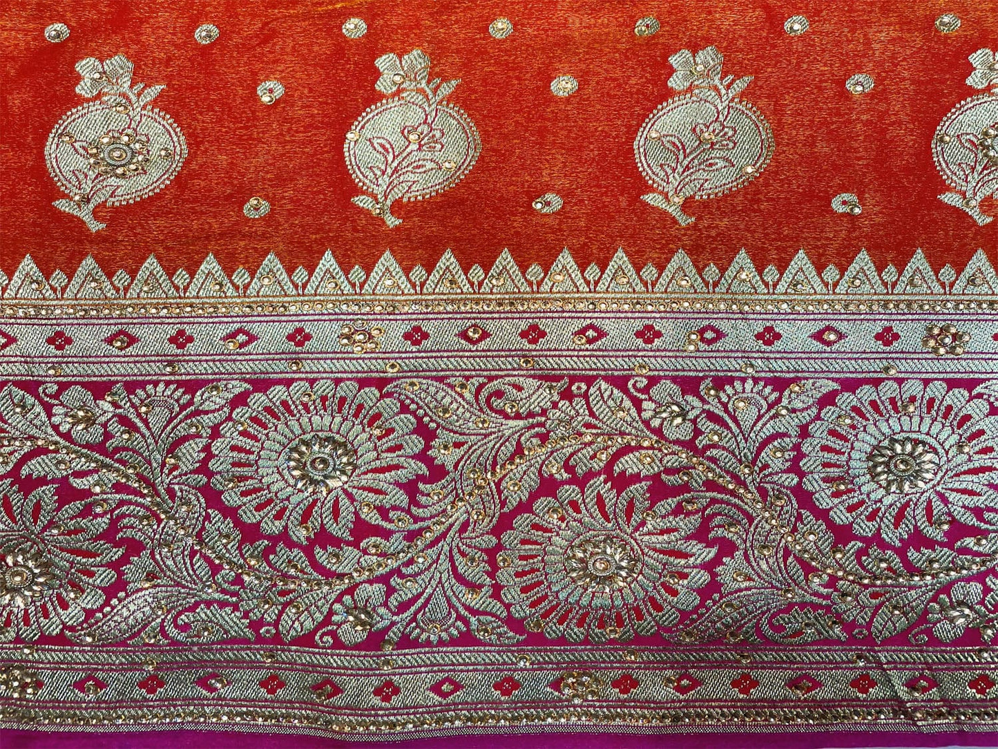 Orange Banaras Katan Silk Saree with Body Butti and Border Design b0362s