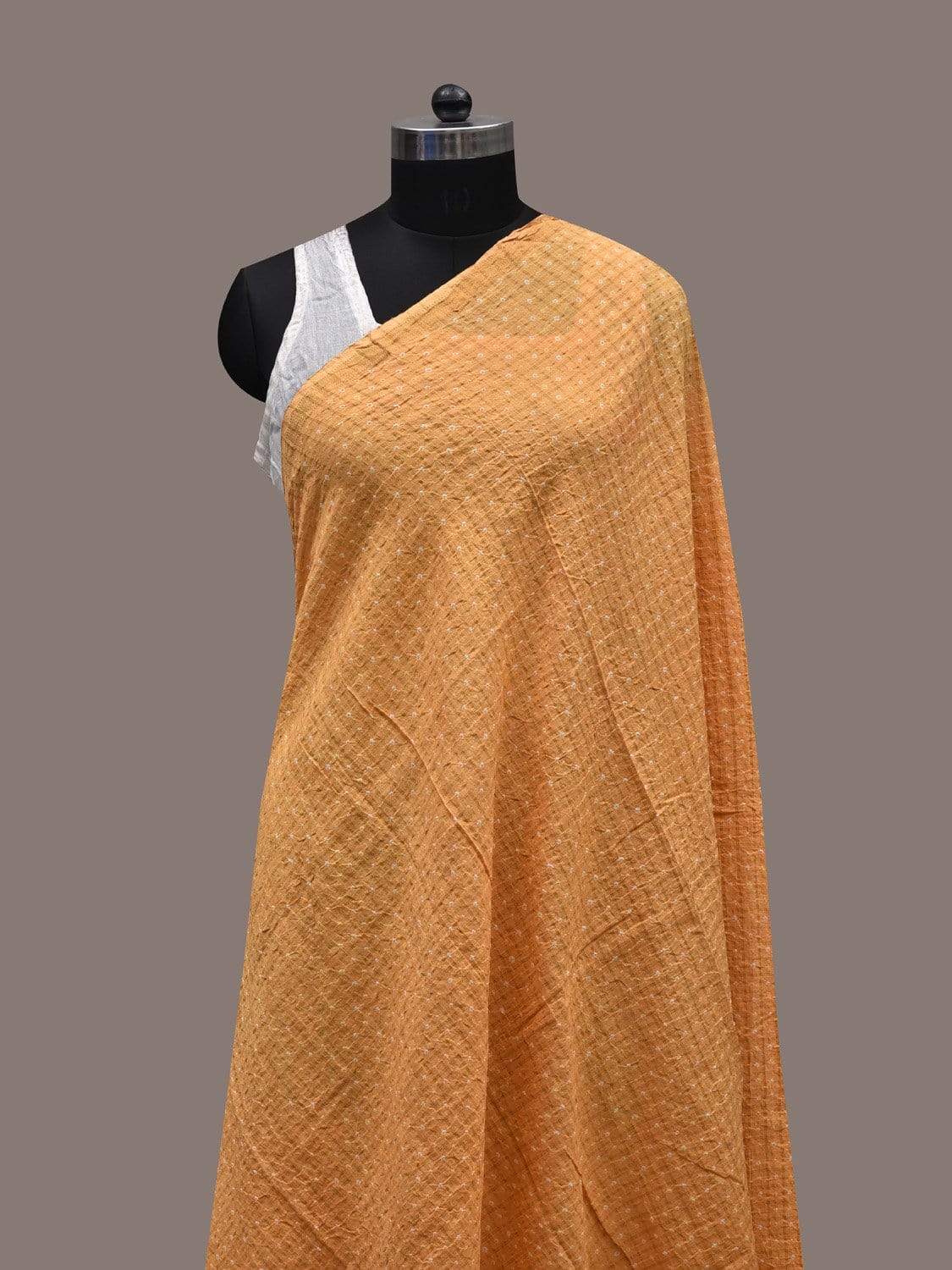 Orange Bandhani Cotton Handloom Dupatta with Zari Checks Design ds2505