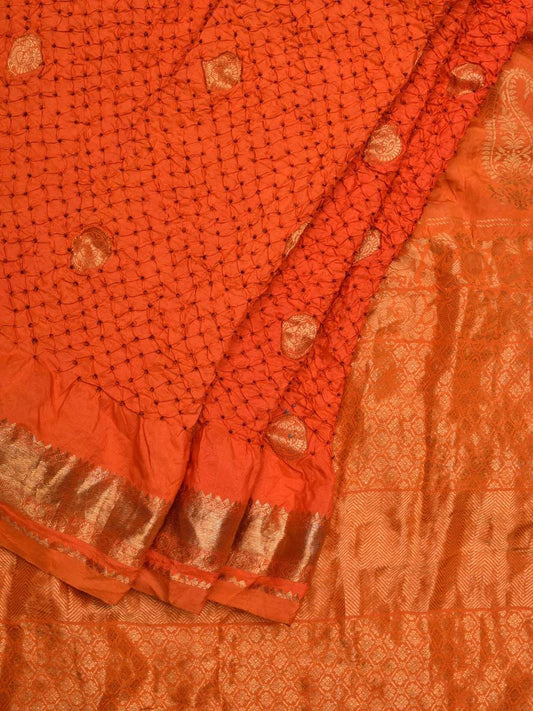 Orange Bandhani Kanchipuram Silk Handloom Saree with Small Buta Design bn0297