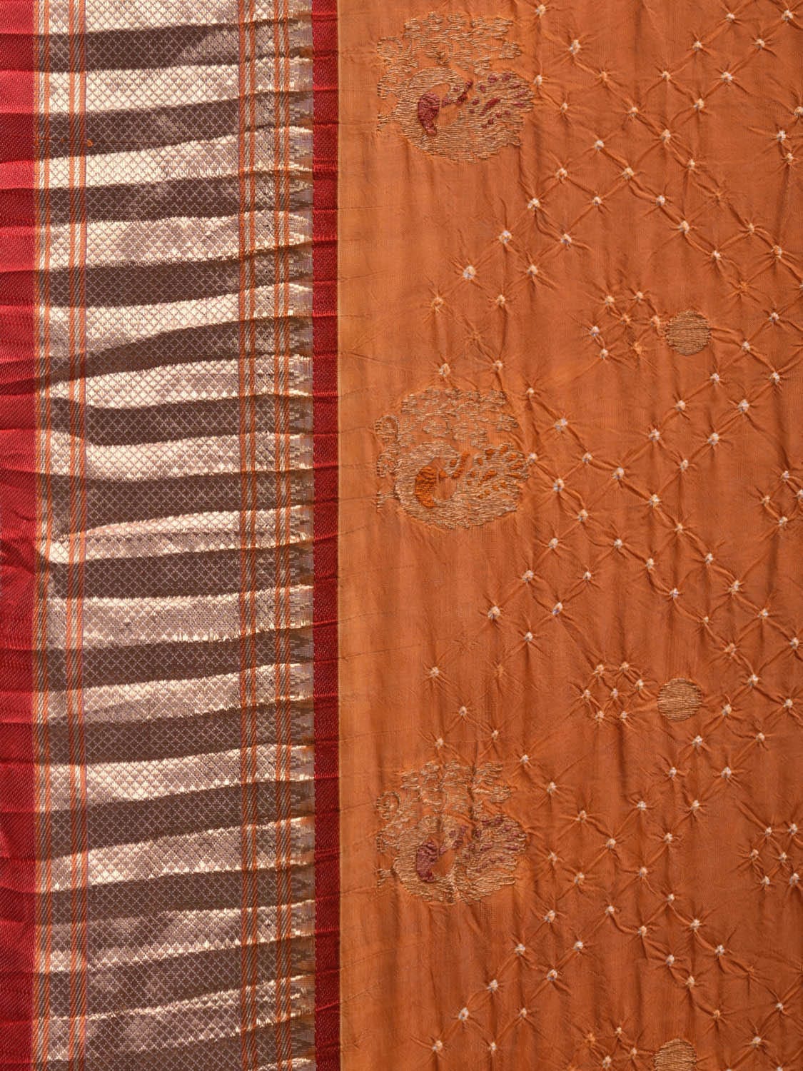 Orange Bandhani Paithani Silk Handloom Saree with Peacocks Pallu Design bn0375