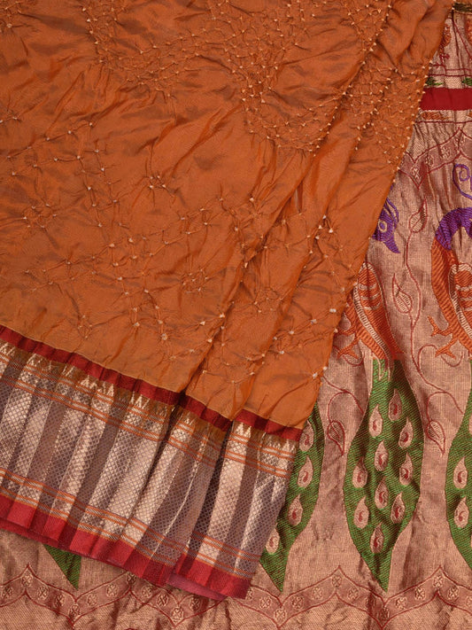 Orange Bandhani Paithani Silk Handloom Saree with Peacocks Pallu Design bn0375