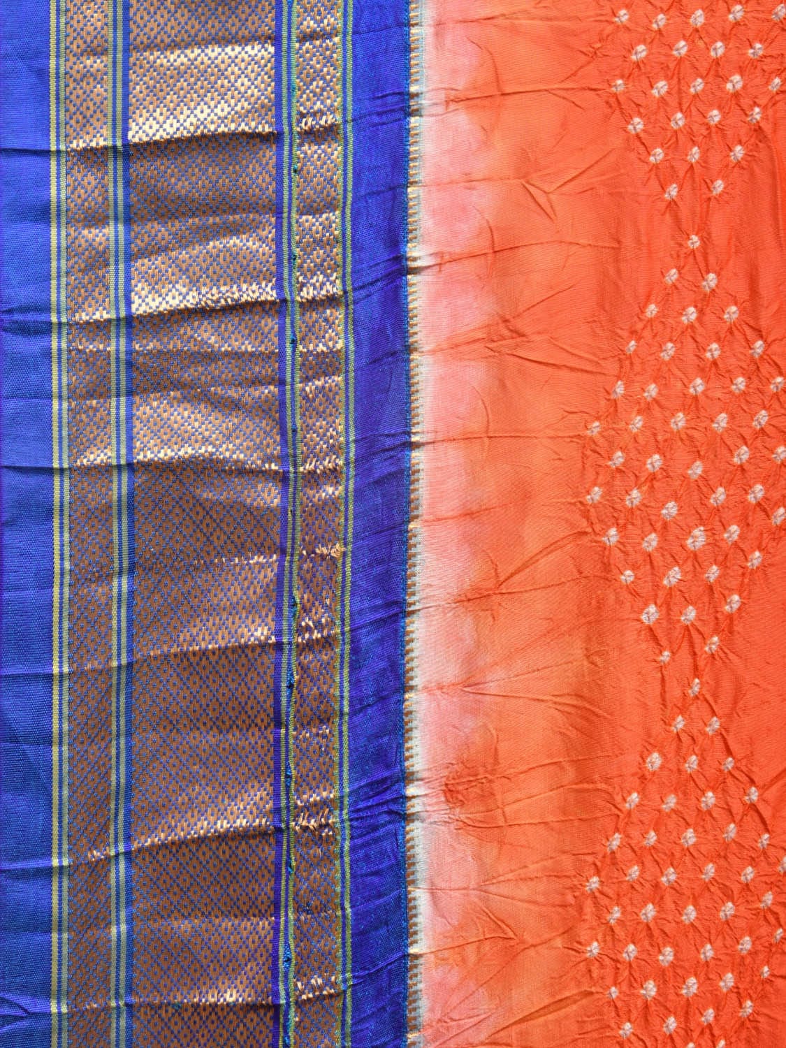 Orange Bandhani Paithani Silk Handloom Saree with Peacocks Pallu Design bn0488