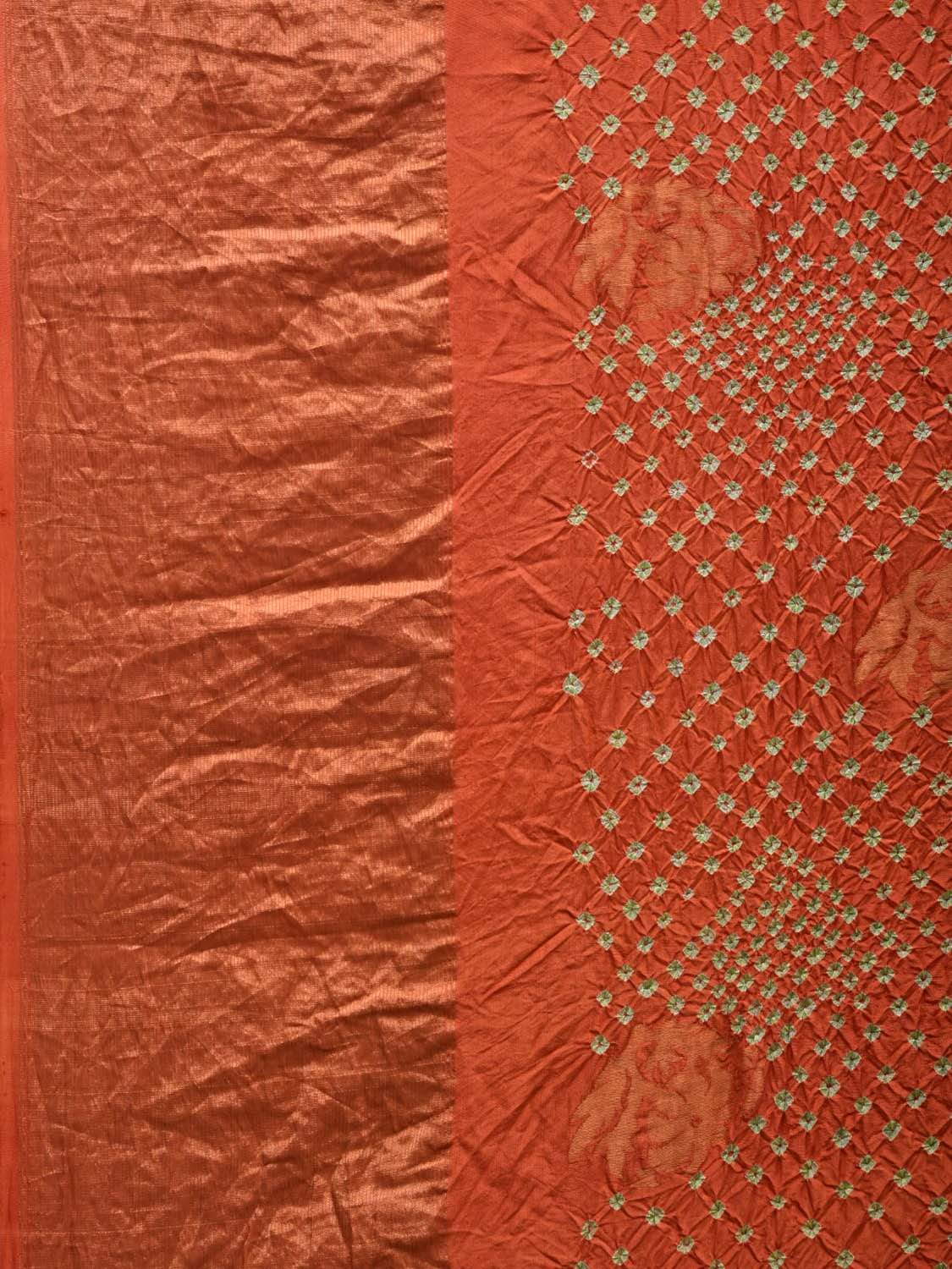 Orange Bandhani Uppada Silk Handloom Saree with Nilambari Buta Design bn0307
