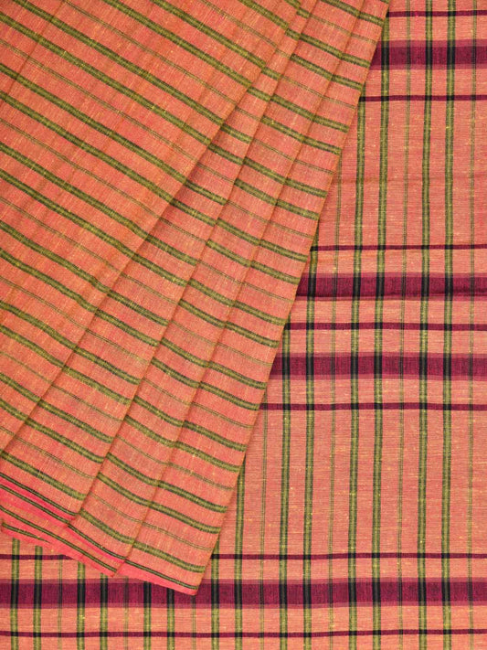 Orange Cotton Handloom Saree with Strips Design o0281