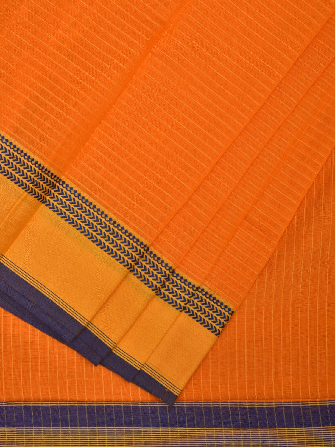 Orange Cotton Saree with Strips Body and Border Design o0464
