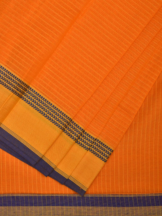 Orange Cotton Saree with Strips Body and Border Design o0464