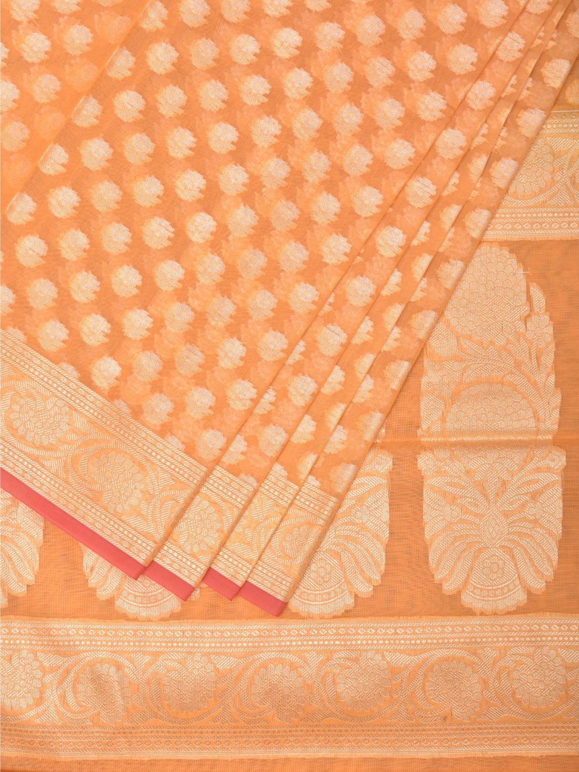 Orange Cut Work Cotton Silk Saree with All Over Banaras Design o0394