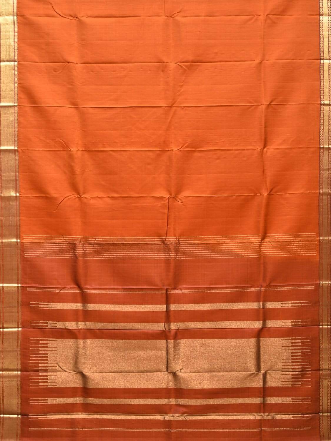 Orange Gadwal Silk Handloom Plain Saree with Zari Strips Pallu Design g0270