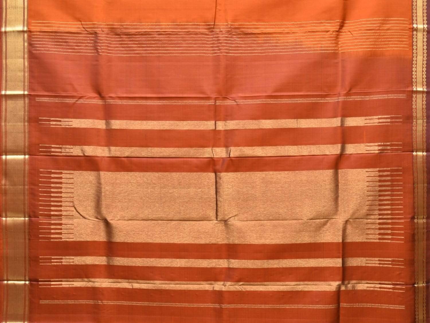 Orange Gadwal Silk Handloom Plain Saree with Zari Strips Pallu Design g0270