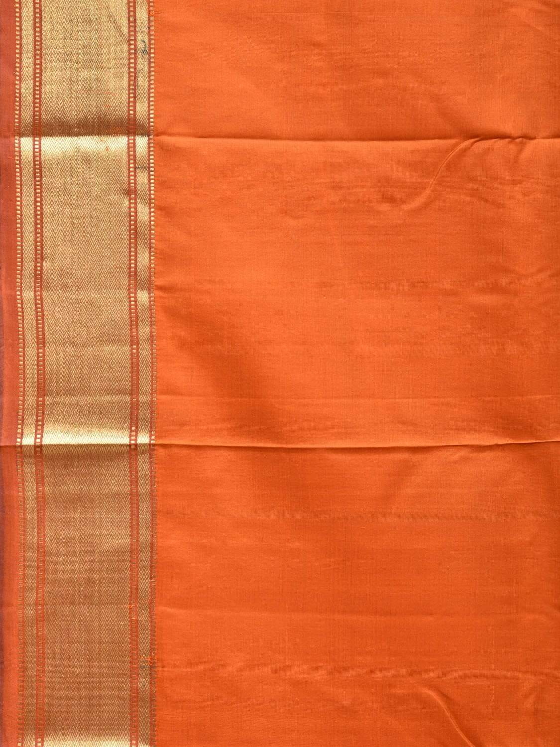 Orange Gadwal Silk Handloom Plain Saree with Zari Strips Pallu Design g0270