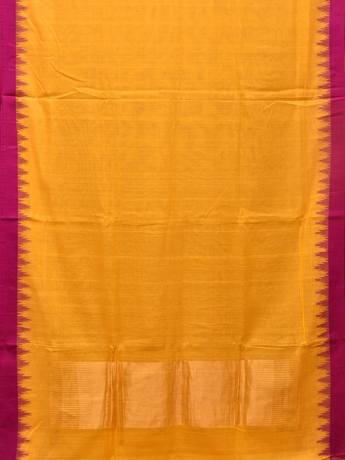 Orange Green Khadi Cotton Handloom Plain Saree with Temple Border Design kh0638