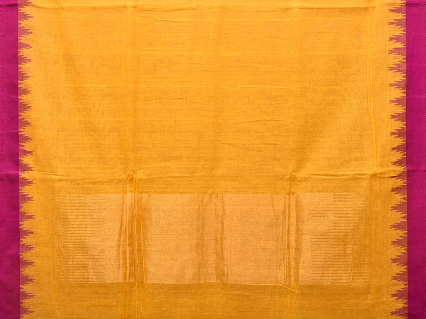 Orange Green Khadi Cotton Handloom Plain Saree with Temple Border Design kh0638