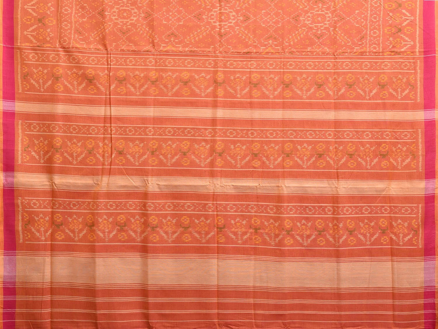 Orange Ikat Cotton Handloom Saree with All Over Grill Design i0884