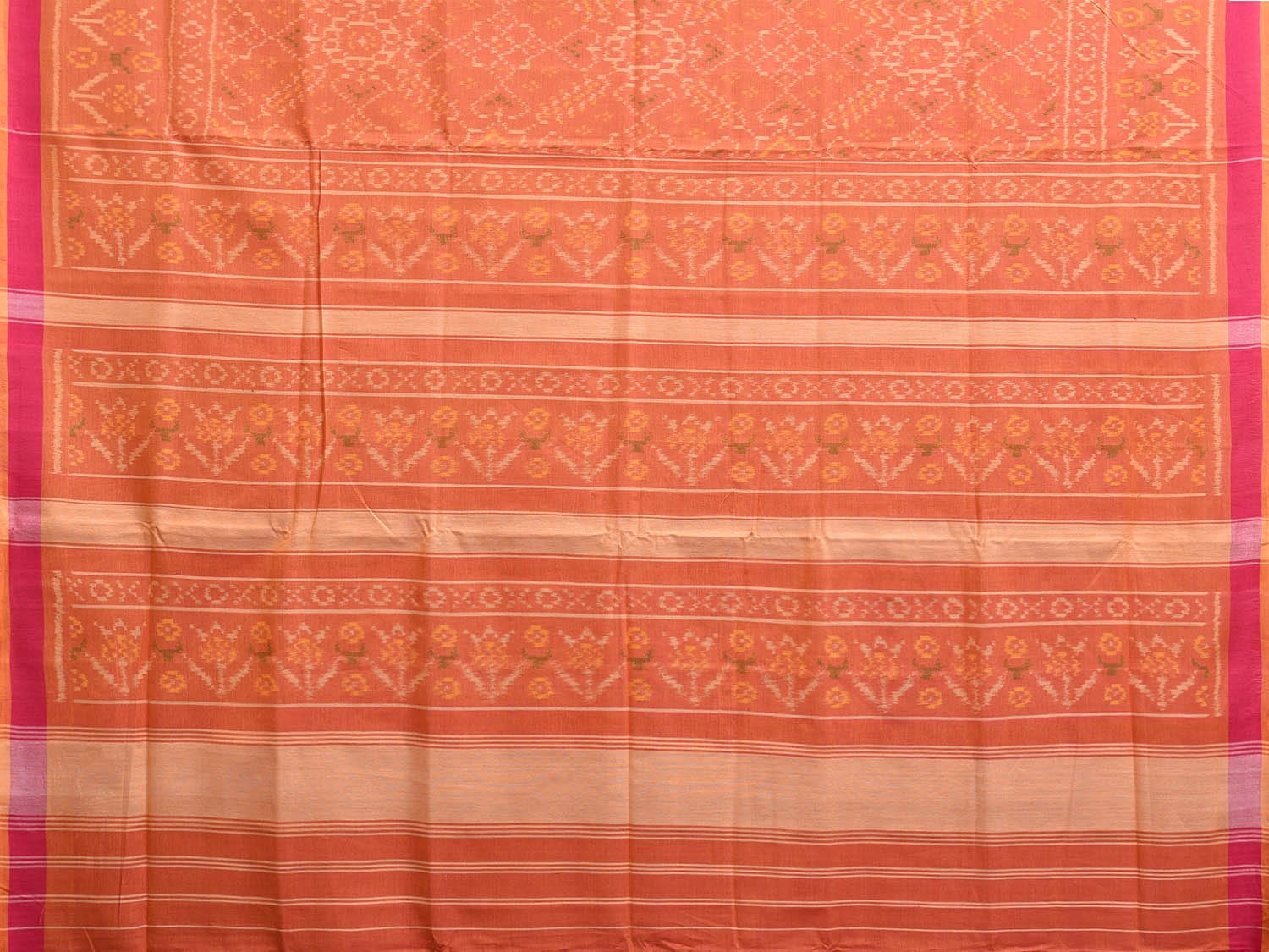Orange Ikat Cotton Handloom Saree with All Over Grill Design i0884