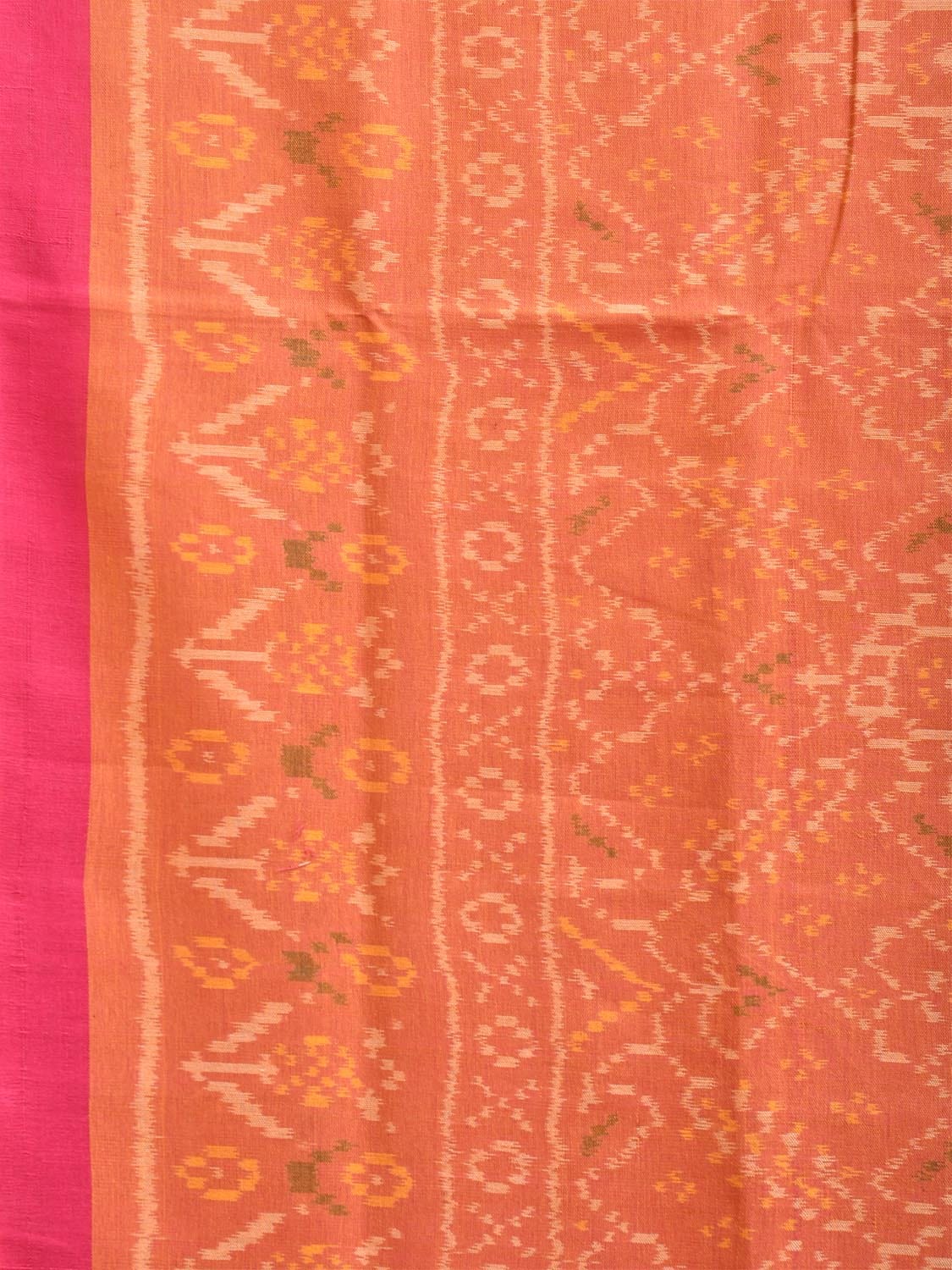 Orange Ikat Cotton Handloom Saree with All Over Grill Design i0884