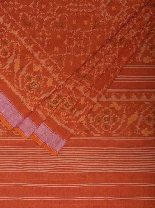 Orange Ikat Cotton Handloom Saree with All Over Grill Design i0892