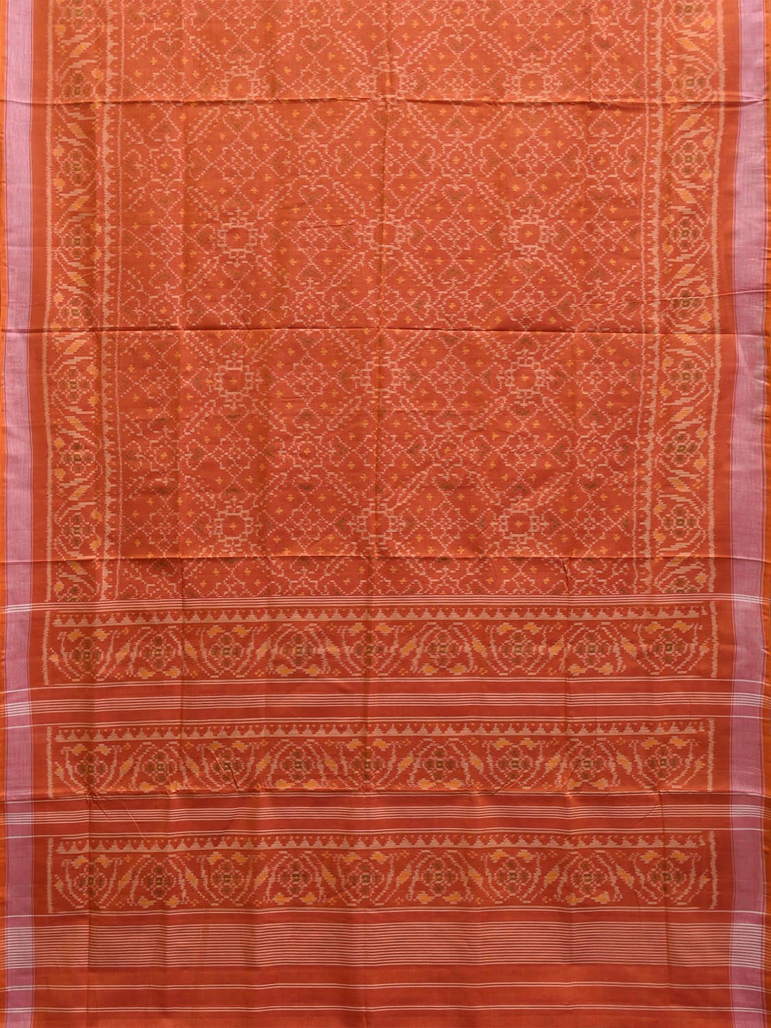 Orange Ikat Cotton Handloom Saree with All Over Grill Design i0892
