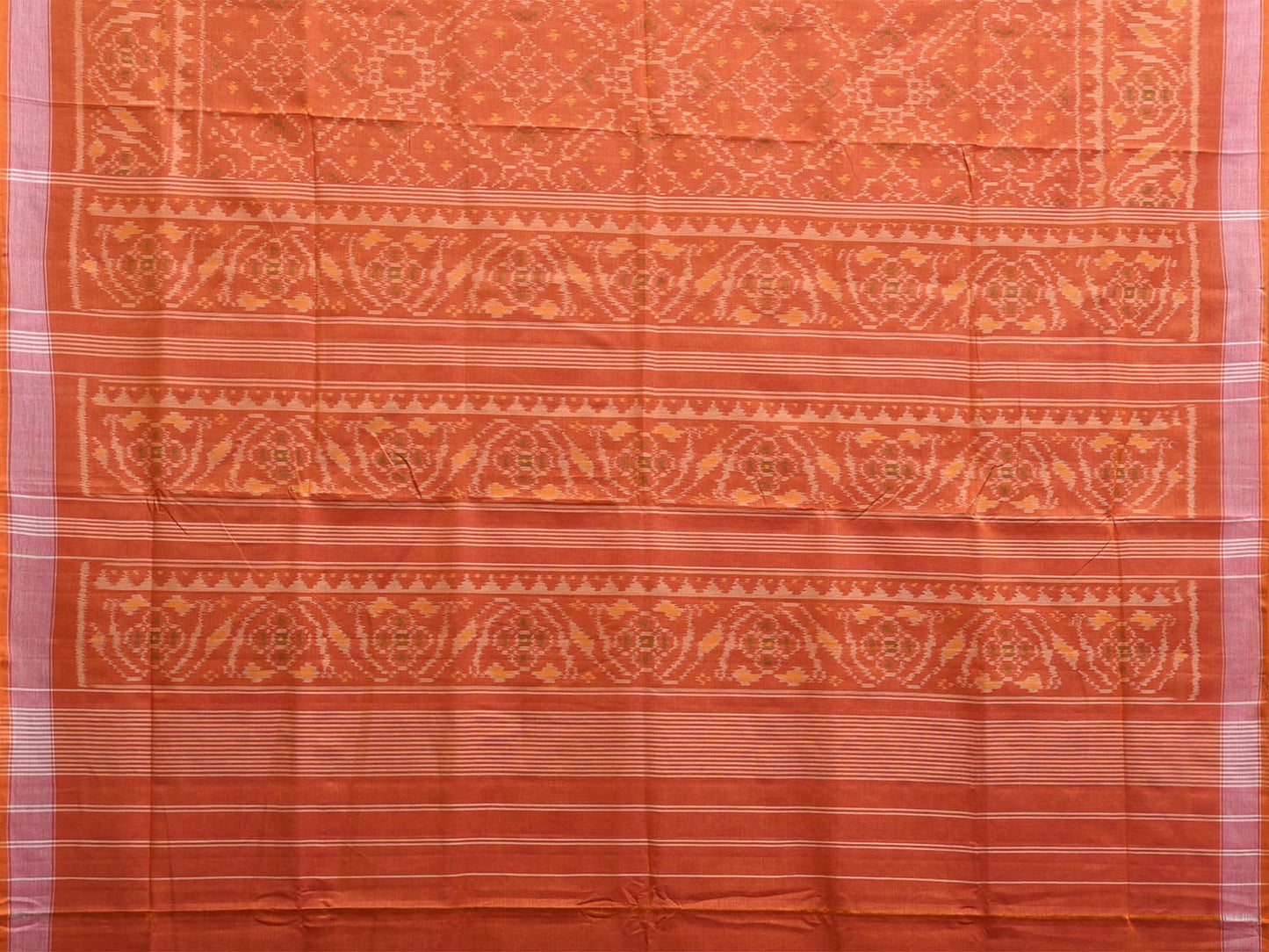 Orange Ikat Cotton Handloom Saree with All Over Grill Design i0892