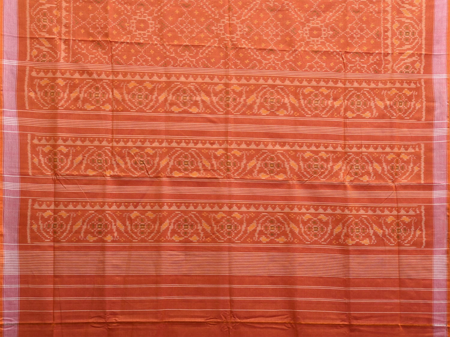 Orange Ikat Cotton Handloom Saree with All Over Grill Design i0892