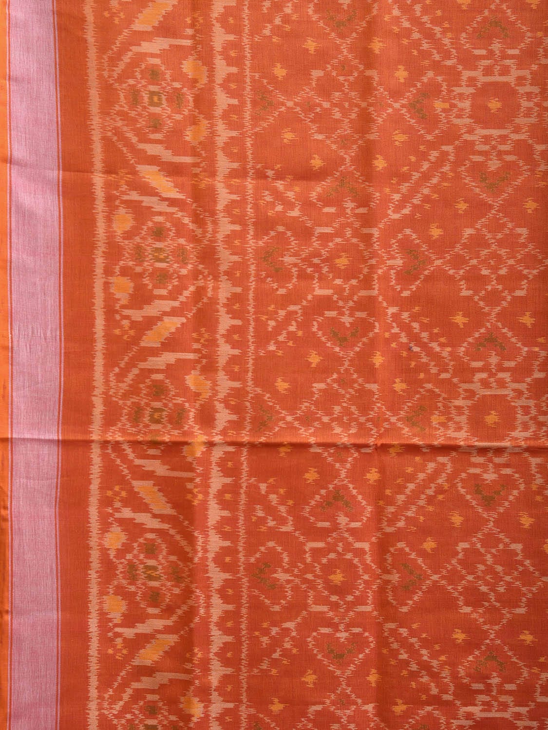 Orange Ikat Cotton Handloom Saree with All Over Grill Design i0892