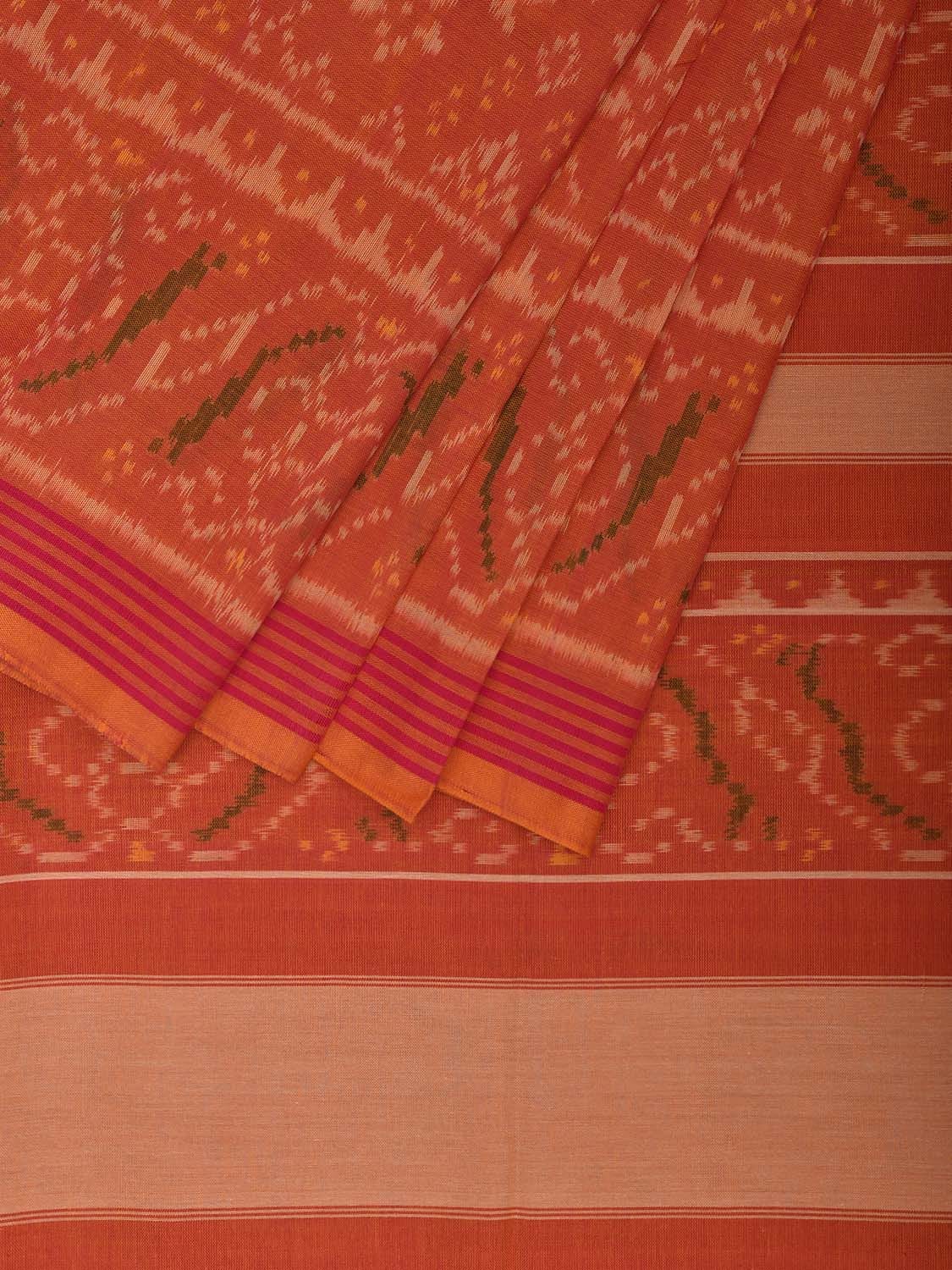 Orange Ikat Cotton Handloom Saree with Border and Pallu Design i0886