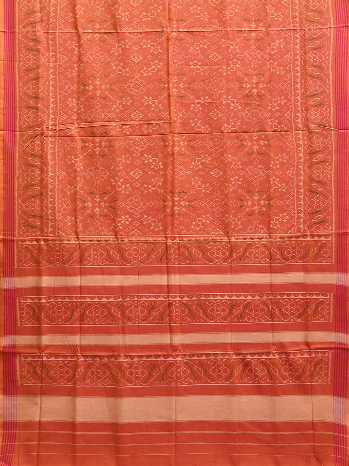 Orange Ikat Cotton Handloom Saree with Border and Pallu Design i0886