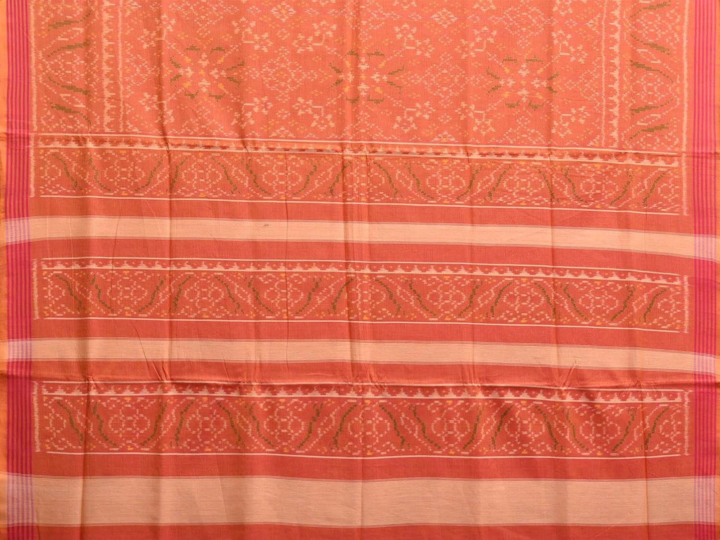 Orange Ikat Cotton Handloom Saree with Border and Pallu Design i0886