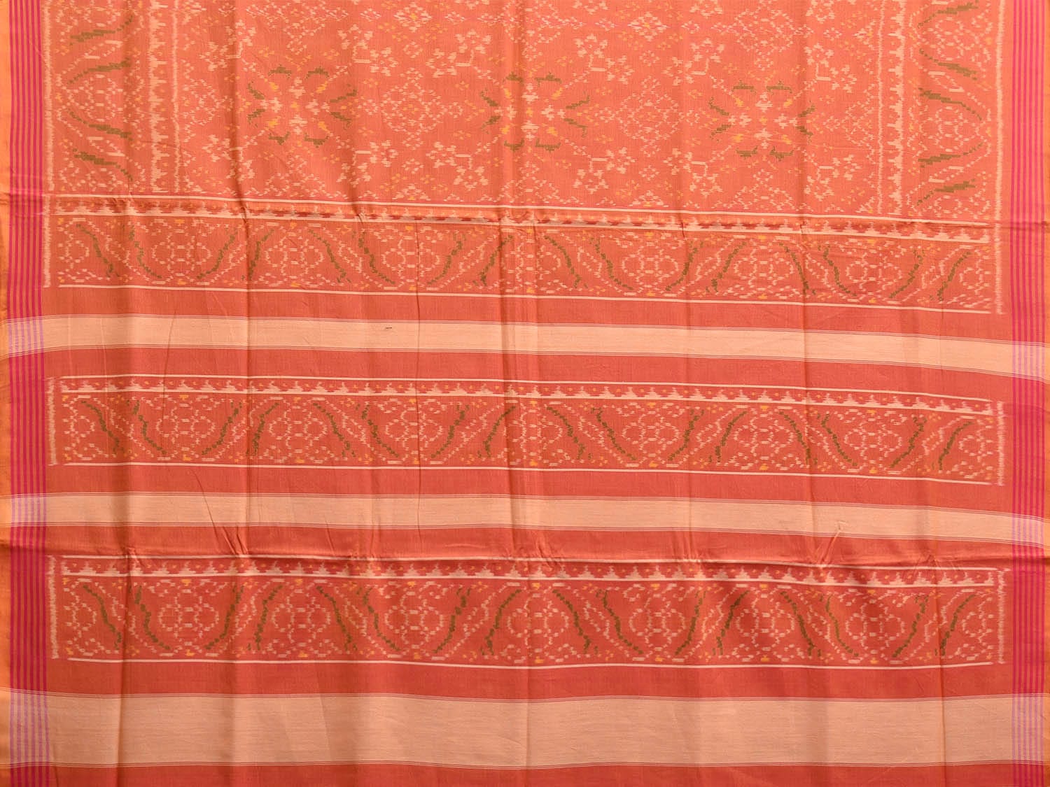 Orange Ikat Cotton Handloom Saree with Border and Pallu Design i0886