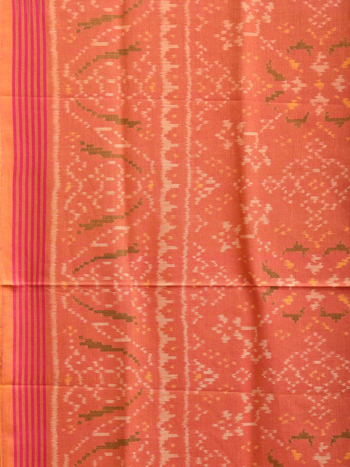 Orange Ikat Cotton Handloom Saree with Border and Pallu Design i0886