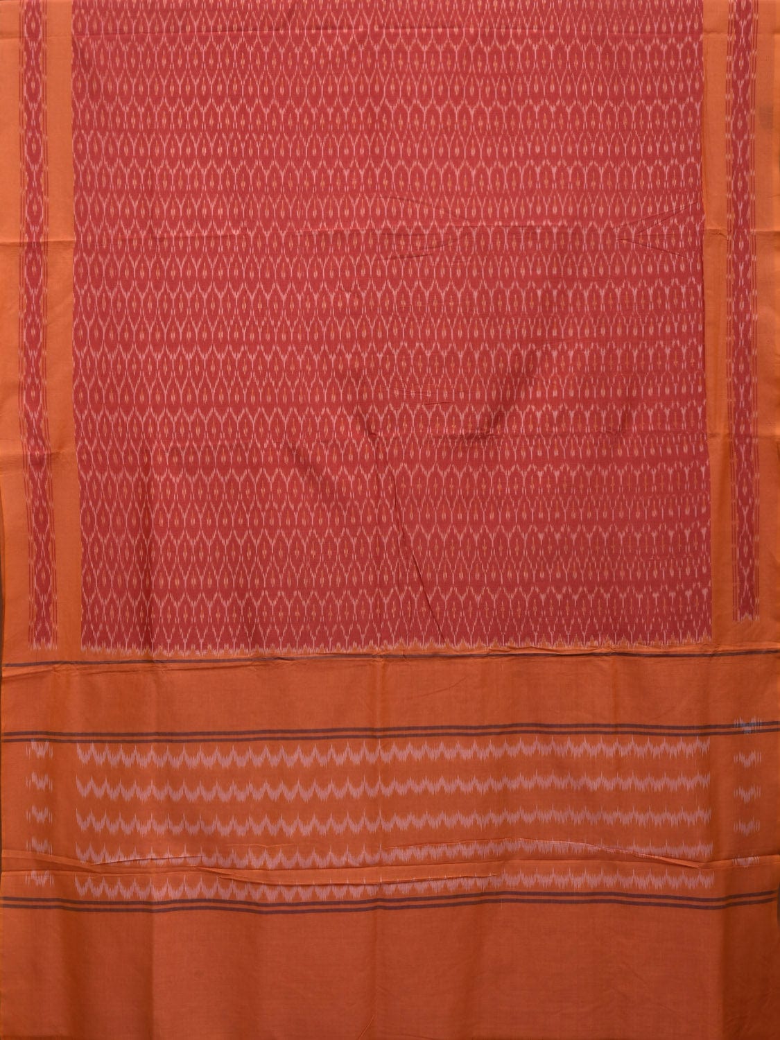 Orange Ikat Cotton Handloom Saree with Grill Design No Blouse i0719