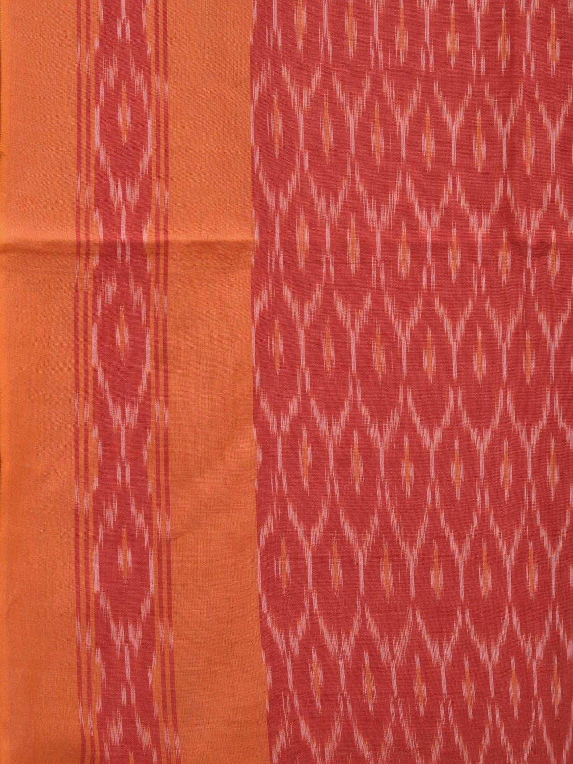 Orange Ikat Cotton Handloom Saree with Grill Design No Blouse i0719