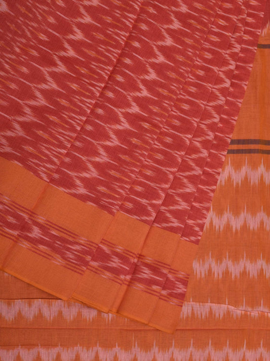 Orange Ikat Cotton Handloom Saree with Grill Design No Blouse i0719