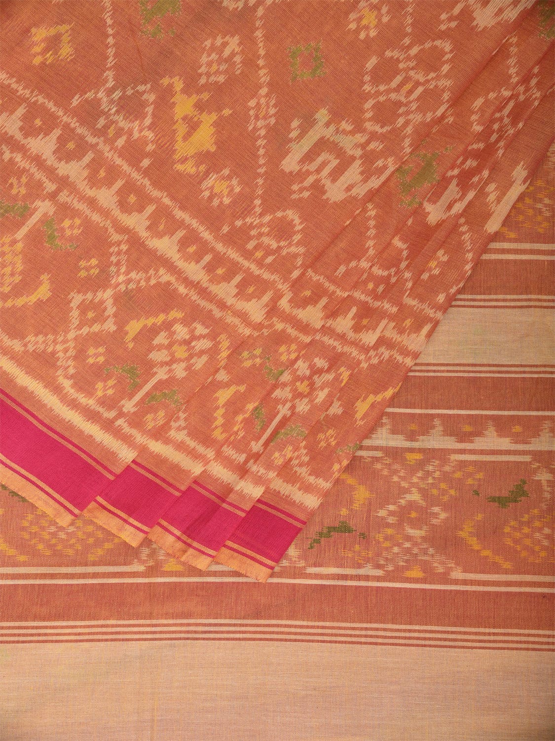 Orange Ikat Cotton Saree with All Over and Border Design i0916