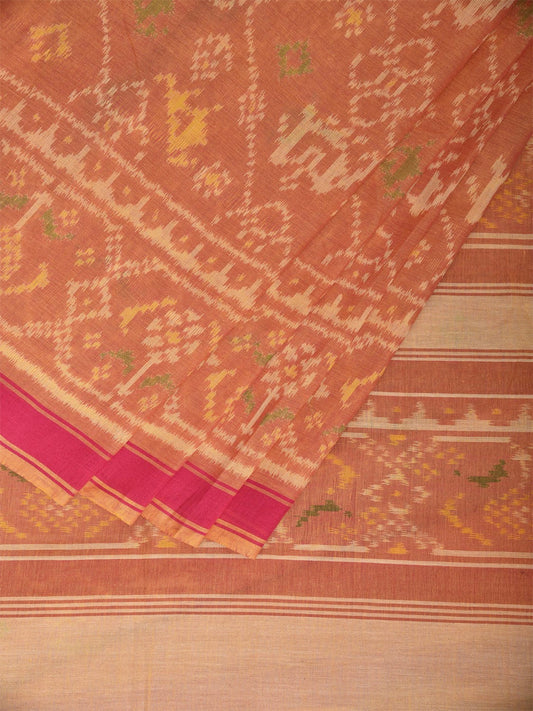 Orange Ikat Cotton Saree with All Over and Border Design i0916